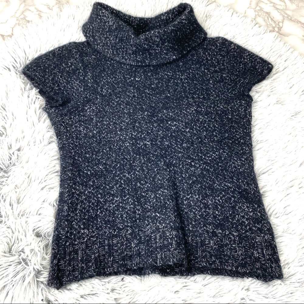 Indivi Navy Turtleneck Cap Sleeve Sweater Top EUC